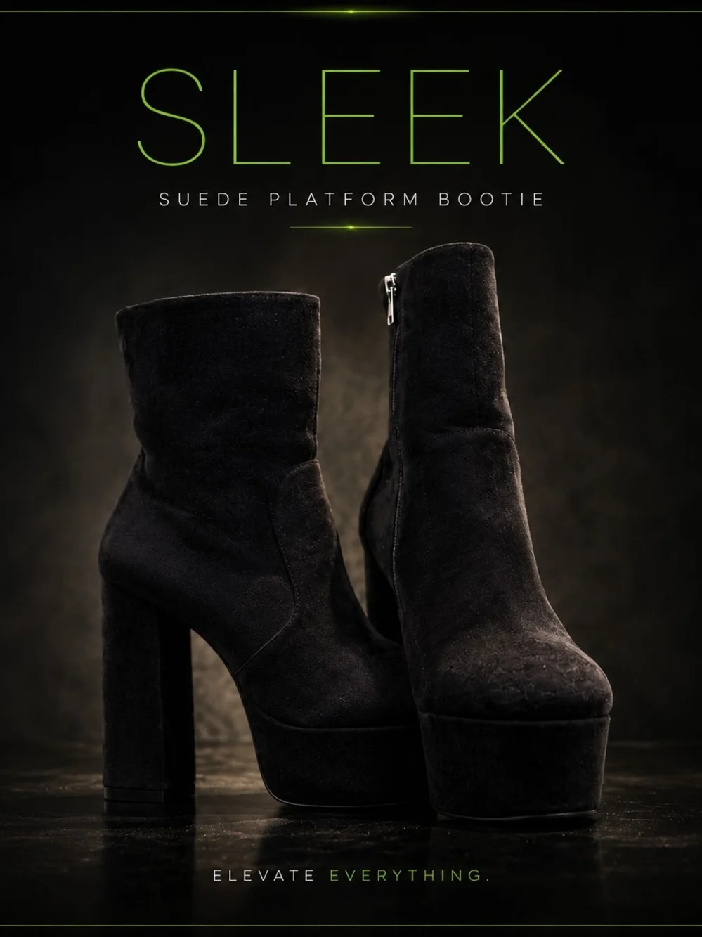 Lee Black Suede Platform Booties with Block Heel
